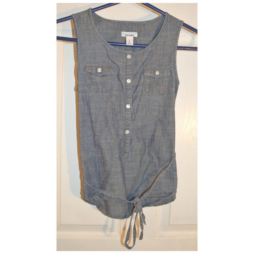 Old Navy Denim Look Girl's Size M Sleeveless Pullover Top Youth with Fabric Belt